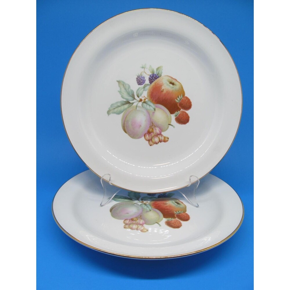 Richard Ginori Fruit Gold Trimmed 10" Dinner Plates VGC  Italy Set Of 2
